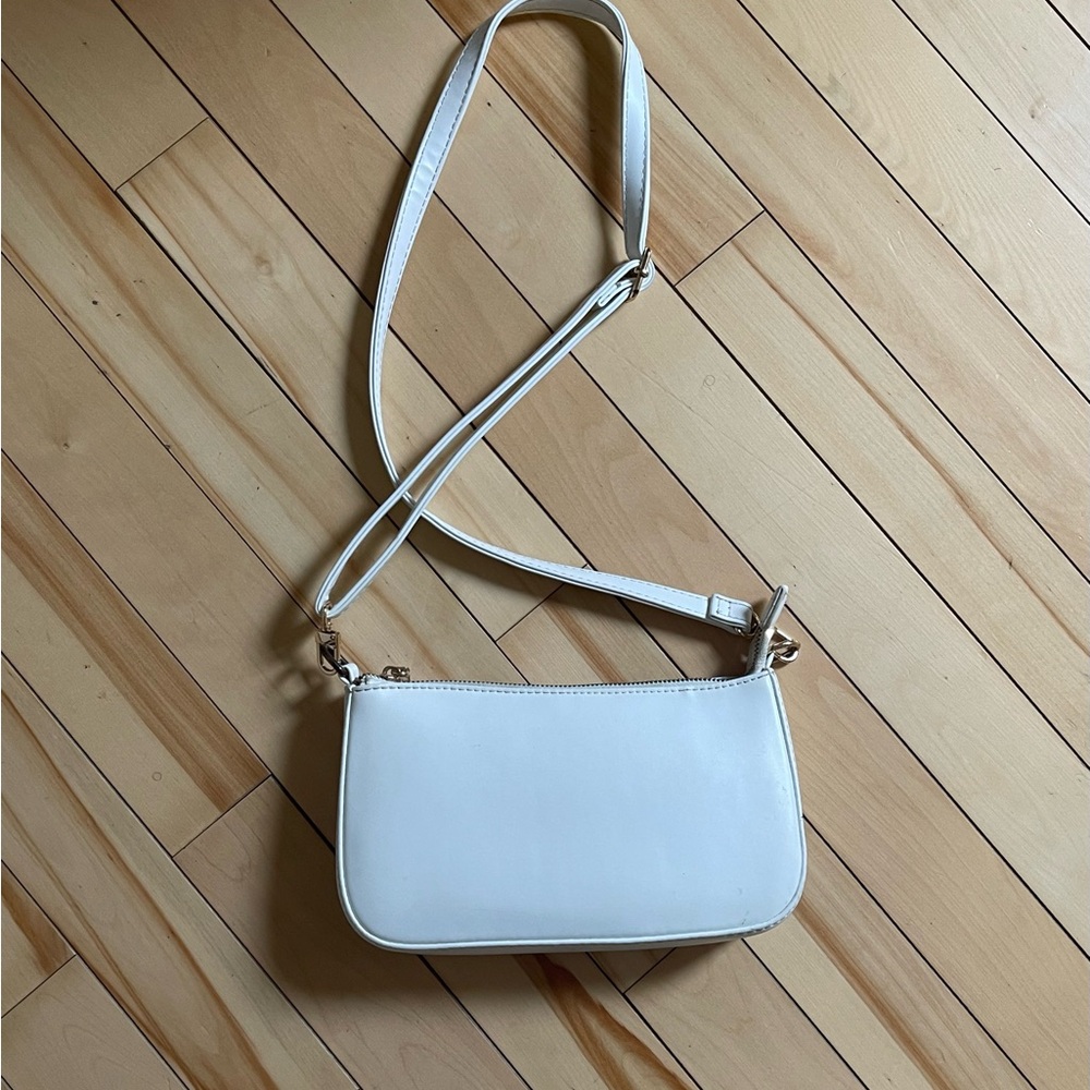 White Shoulder Bag Purse with Adjustable Strap & Back Zipper – Y2K Street Style